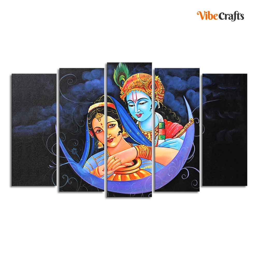 VIBECRAFTS Radha Krishna Canvas Wall Painting Set of Five For Home|Office|Living Room|Gift (PTVC5Pcs2_6567)