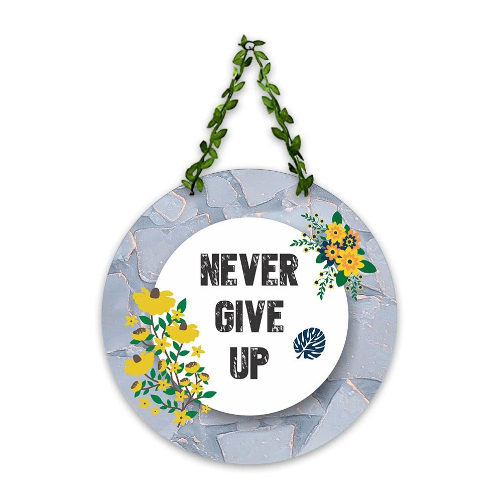 Artvibes Never Give Up MDF Wood Wall Hanger Ornaments | Office Paintings For Wall | Motivational Wall Decor | Wall Poster | Graphic Art | Gift Items | Office Wall Decoration Items (WH_8206NN)