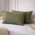 THE HOME STYLE Solid Cotton Feel Pillow Covers (18 x 28 inches, Set of 2 Pcs) | 300 TC | Super Soft & Smooth (Olive Green)