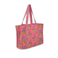 DecorAvenue Quilted Premium Cotton Printed Reversible Tote Bag Grocery Shopping Bag Travel Bags Carry Bag 18x15x5.5 Inch (Pink Tiger)