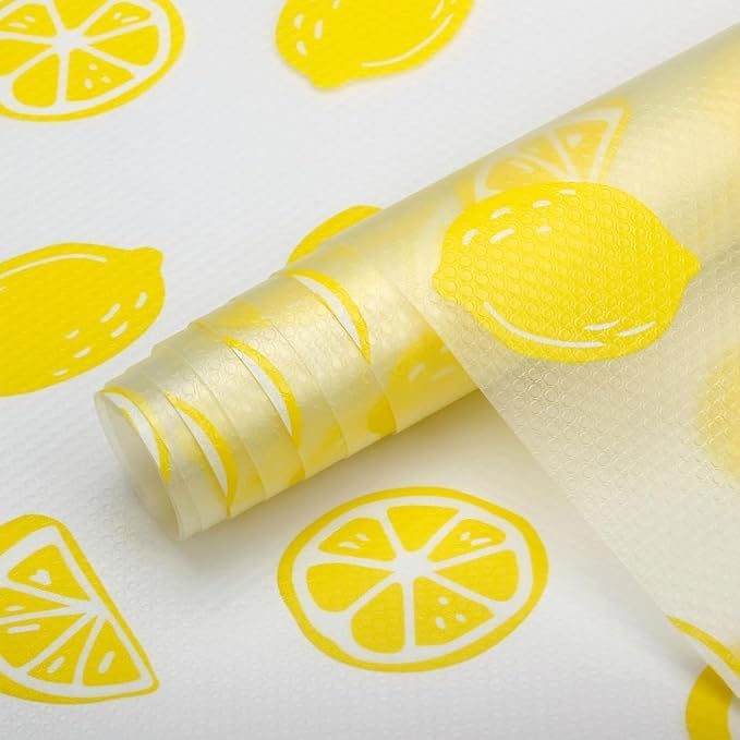 ElastPro (45 cm X 3 m) Printed Shelf Liners for Kitchen Shelves, Drawer Mat, Shelf Liner, Fridge Mats, Kitchen Cabinet Drawer Mat Liner Sheets (Half Lemon Printed) Kafalo