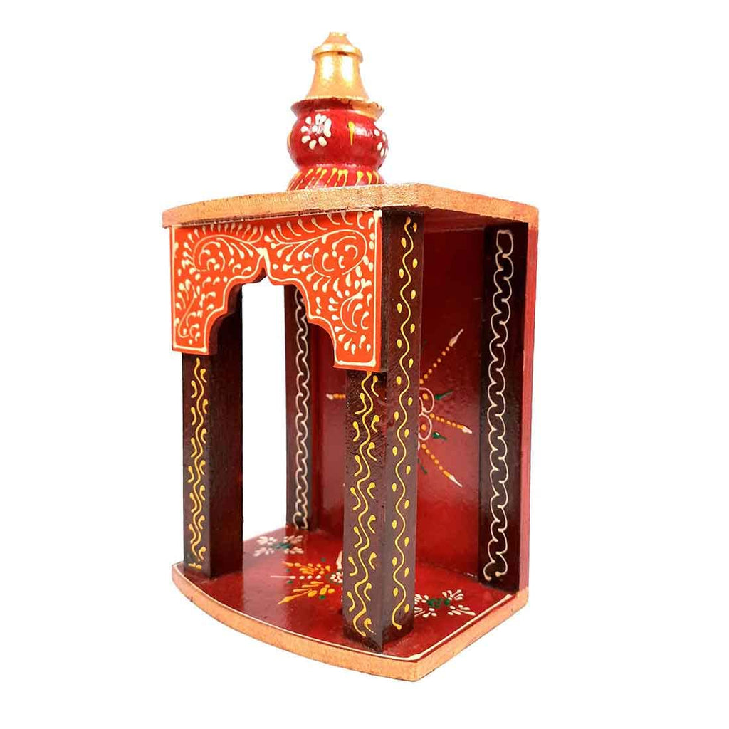 Apka Mart The Online Shop Pooja Mandir for Your Puja Ghar | Wooden Wall Hanging Puja Stand | God Temple for Home Office & Shop with Detachable Gumbad - 10 Inch
