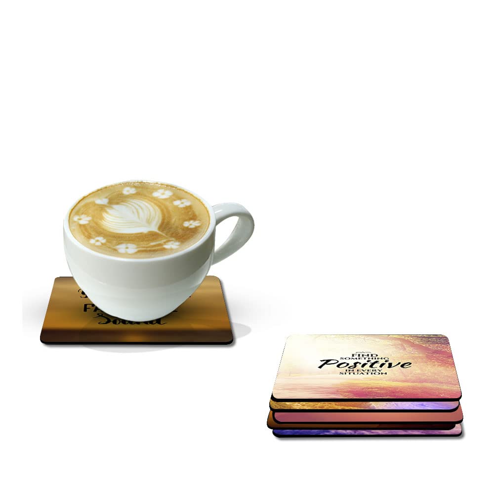 Artvibes Printed MDF Wooden Coasters for Home and Kitchen | Dining Table Decor | Square Coasters | Kitchen Decorative Items | Table Decoration | Home Decor (Set of 6 | 4x4 Inch)(Quotes) TC_2012