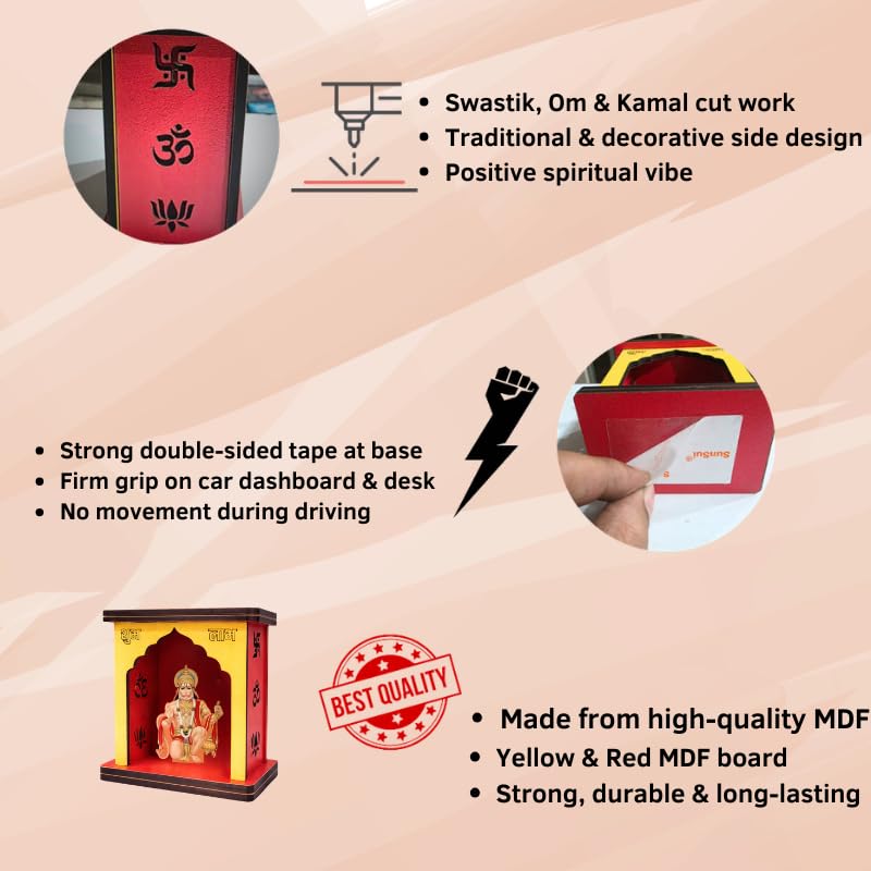 Apnatohfa Hanuman ji Mini Wooden Mandir for Car Dashboard & Home | Shubh Labh Pooja Temple | Spiritual Car Decor & Gift Item
