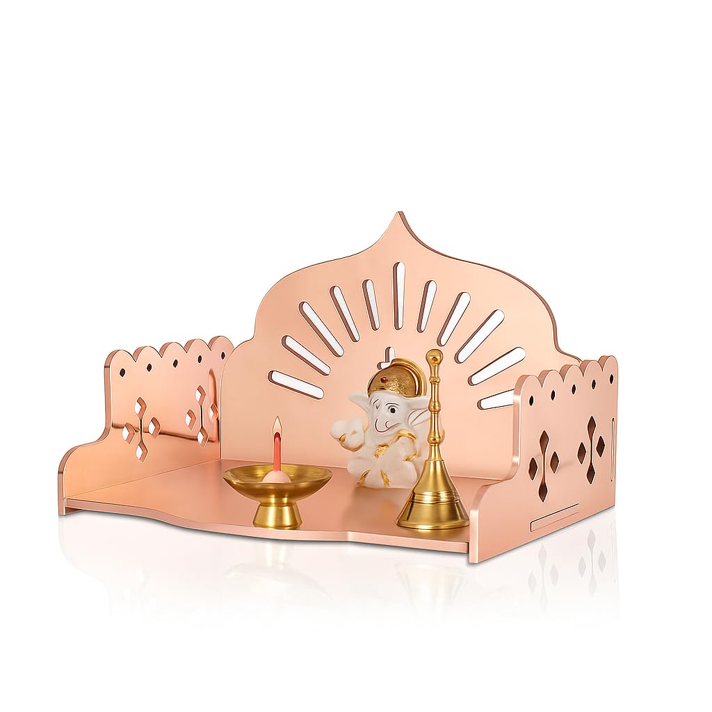 Fliptic Small Acrylic Wooden Temple DIY || Wall-Mounted Pooja Mandir, Shining Finish for Home, Office, Shop || Wall Mounted Small Size Wooden Temple || Do It Yourself (Rosegold)