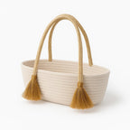 AN Enterprises Woven Rope Tote Basket Bag with Tassel Handles – Large Cotton Rope Storage Basket for Home, Beach, Market, Nursery – Decorative Handbag for Women (Golden Handle)