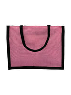 JUTEKA Unisex Quote Printed Jute Bag For Lunch, Office, Grocery, Picnic, Tiffin, Shopping Hand Bag With Padded Cotton Handles, Pink