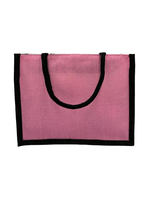 JUTEKA Unisex Quote Printed Jute Bag For Lunch, Office, Grocery, Picnic, Tiffin, Shopping Hand Bag With Padded Cotton Handles, Pink