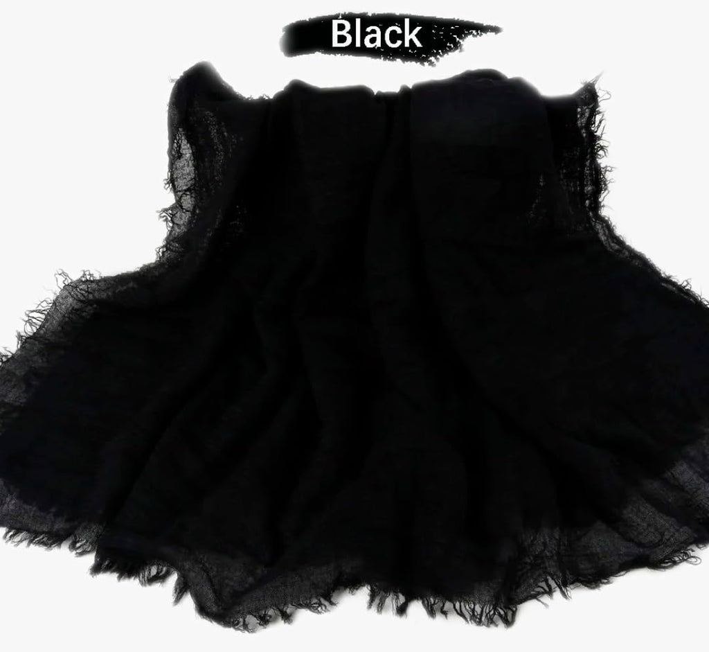 IBA ISBA COLLECTIONS Women's Crinkle Cotton Scarf, Stoles, Hijab (80 x 190 Cms) (Black)