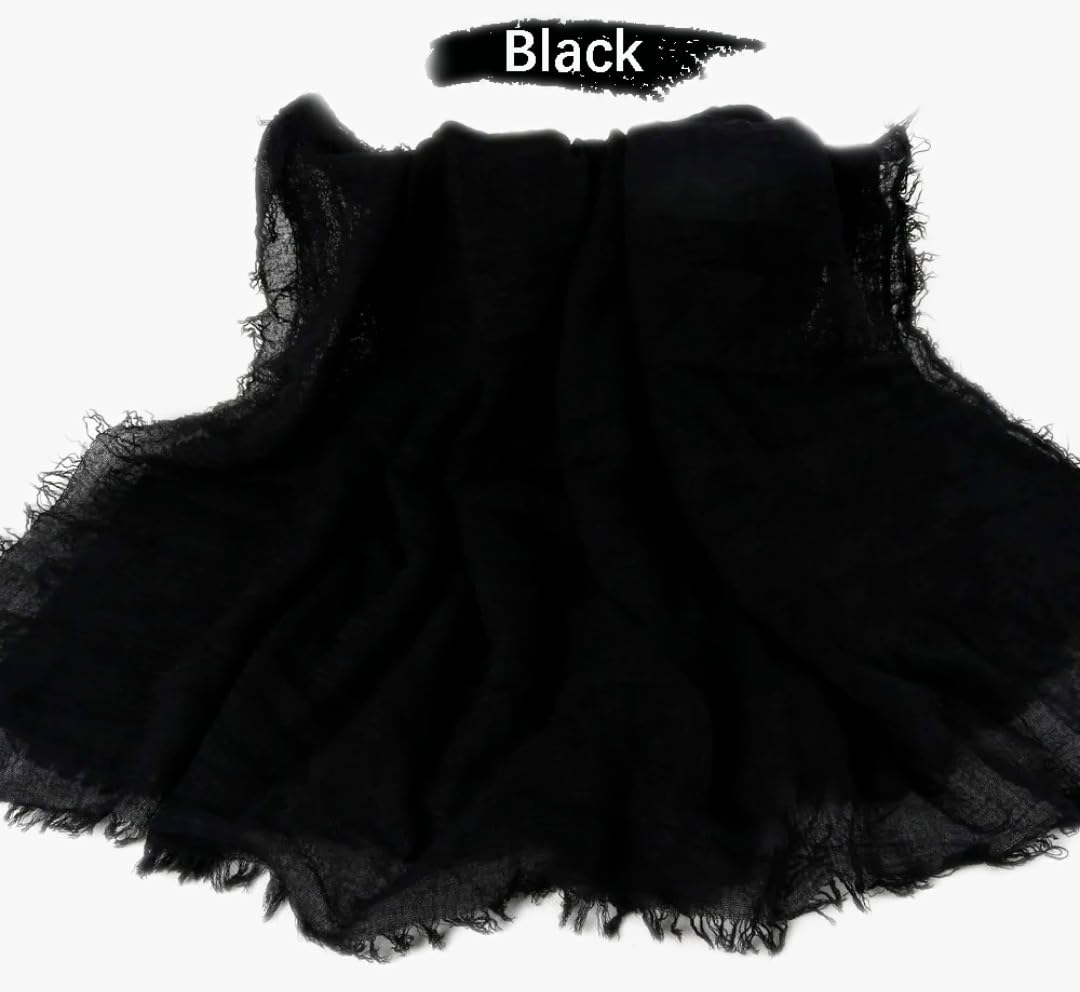 IBA ISBA COLLECTIONS Women's Crinkle Cotton Scarf, Stoles, Hijab (80 x 190 Cms) (Black)