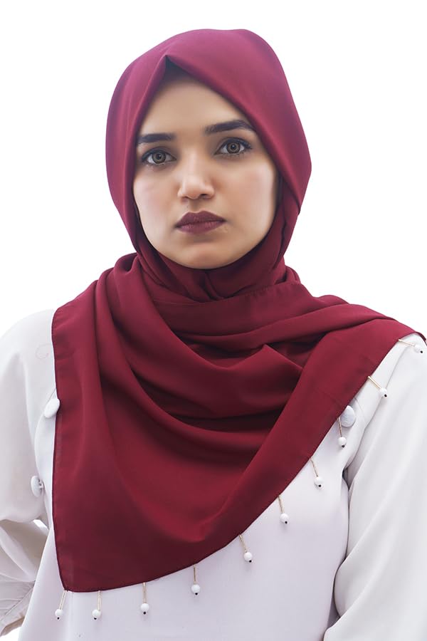 Urshia Georgette Pearl Hijab With Moti Latkan and Diamond Accents for Women (Maroon)