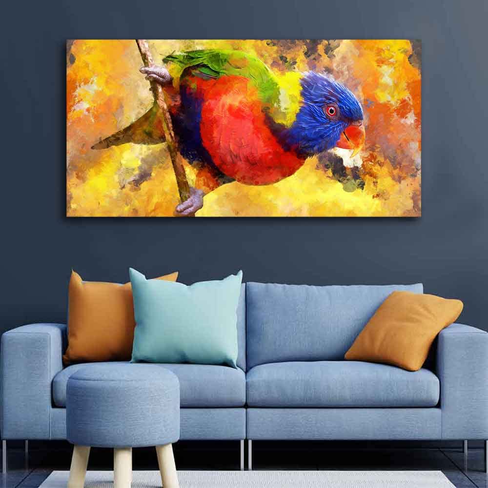 VIBECRAFTS Canvas Paintings for Living Room Drawing Room Colorful Parrot Abstract Art Canvas Wall Painting Fitted With Wooden Frame For Home | Office | Living Room | Gift (PTVCH_2467)