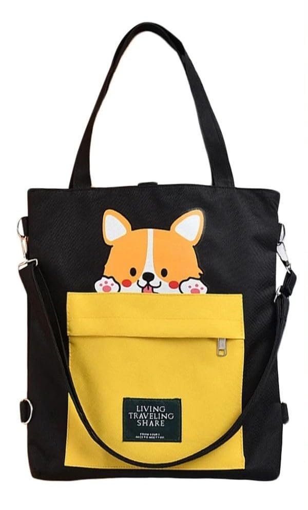 INOVERA (LABEL) Tote Bags for Women & Girls - Ladies Shoulder Handbags - Backpack With Adjustable Strap (Black)