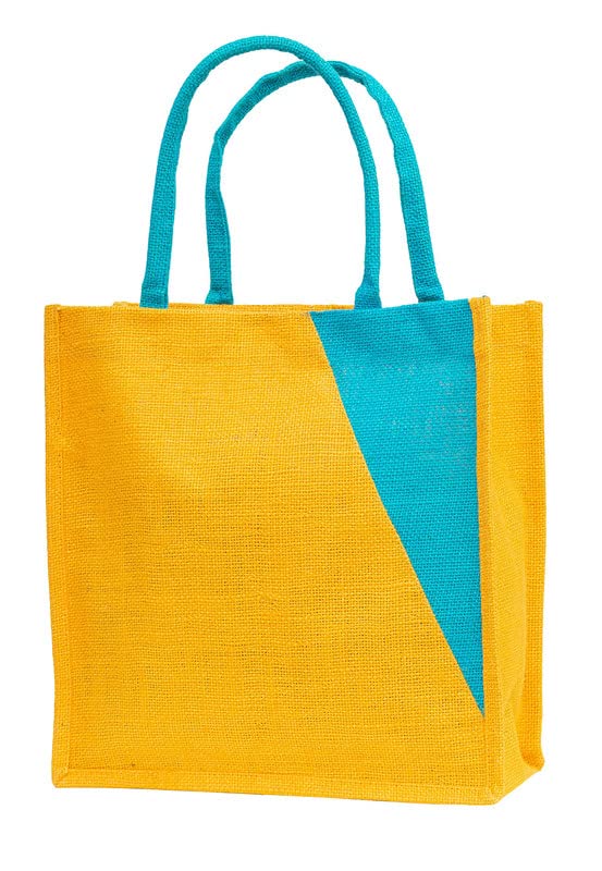 JUTEKA Multicolor jute bag for Lunch, Office, Grocery, Shopping with padded cotton handles