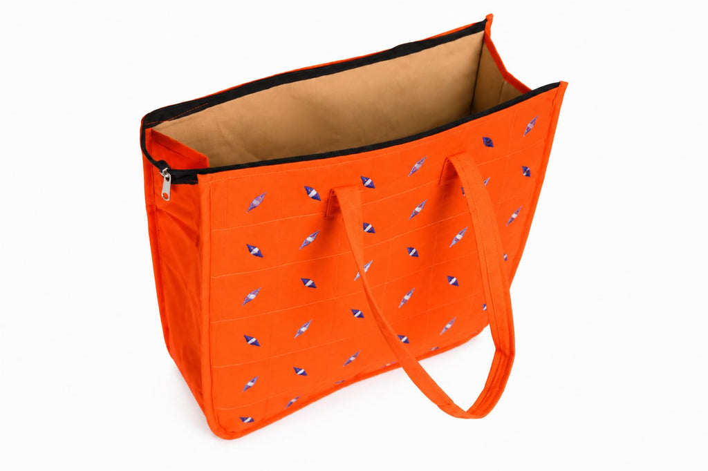 Vaishnavi Creations Solapur | Embroidered Cotton Tote Bag for Women | Spacious Handbag | Eco-Friendly Shoulder Bag for Office, Shopping & Daily Use (Mango)