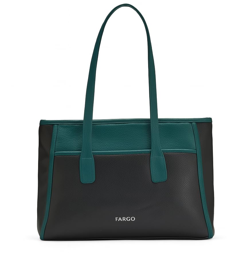 Fargo Urbane Black Tote Bag for Women | Large Vegan Leather Handbag with 16-Inch Laptop Compartment, RFID Pockets, Zip Closure | Stylish Office, Travel Tote | Made in India