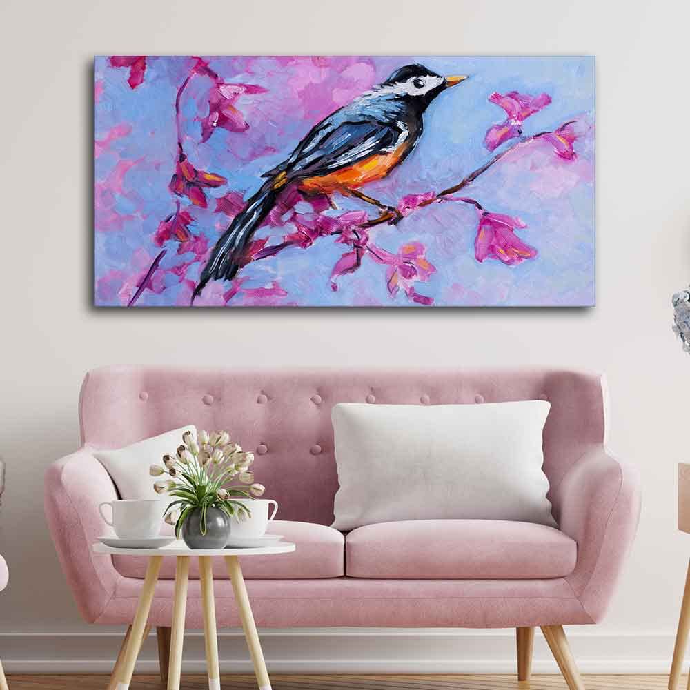 VIBECRAFTS Canvas Paintings for Living Room Drawing Room Bird With Nature Abstract Design Canvas Wall Painting Fitted With Wooden Frame for Home | Office | Gift (PTVCH_2438)
