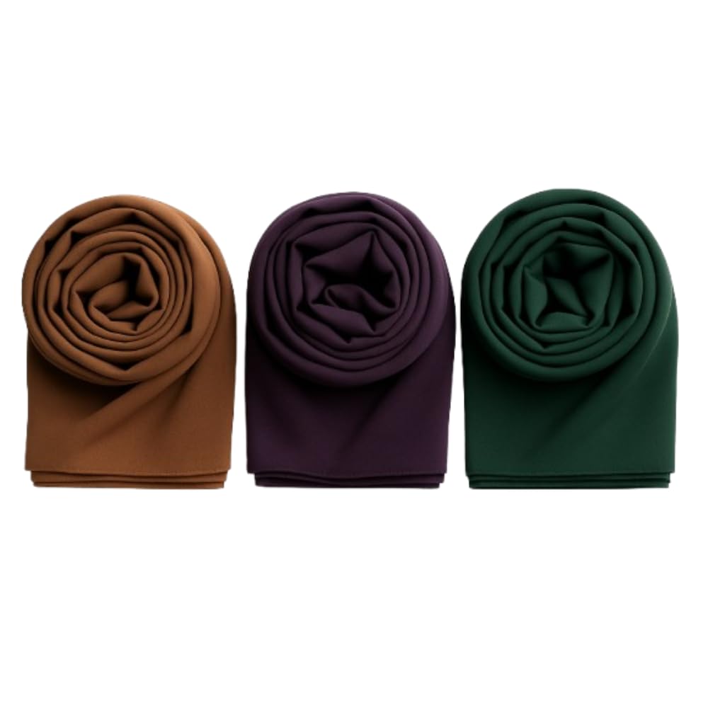 Trending Plain Chiffon Georgette Fancy Hijab/Scarves/Shawl/Stoles/Duppatta Combo of 3 Muslim Women Malaysian Soft College Girls Abaya Scarf Collection (Brown,egg plant, Navy Blue)