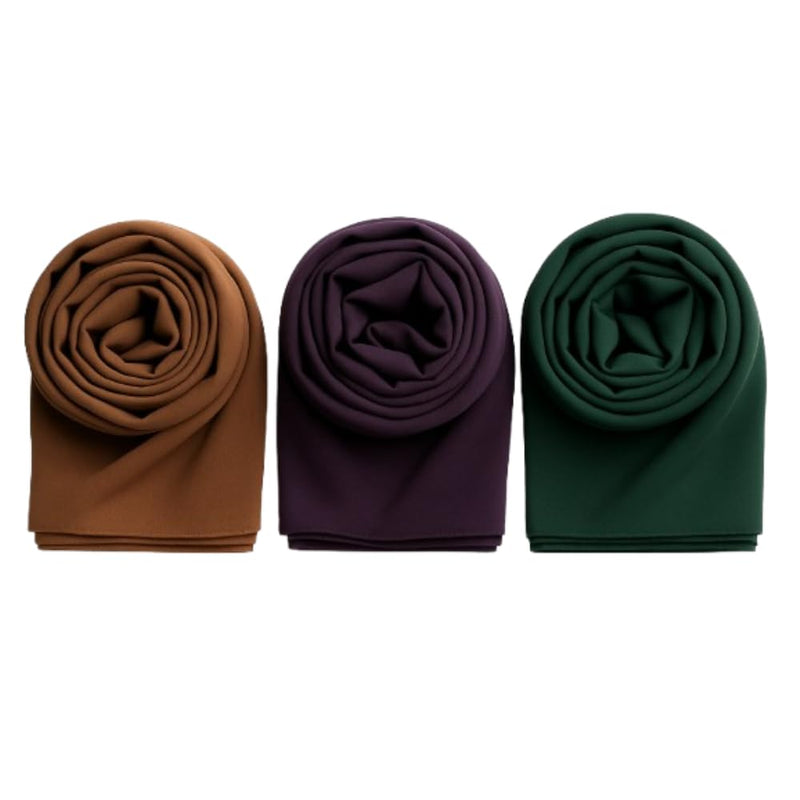 Trending Plain Chiffon Georgette Fancy Hijab/Scarves/Shawl/Stoles/Duppatta Combo of 3 Muslim Women Malaysian Soft College Girls Abaya Scarf Collection (Brown,egg plant, Navy Blue)