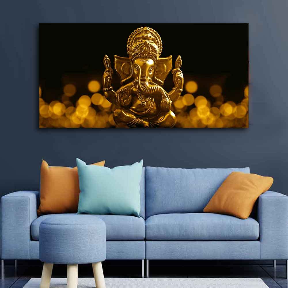 VIBECRAFTS Golden Ganesha Premium Canvas Wall Painting With Frame for Living Room Drawing Room Home|Office|Gift (PTVCH_2230)