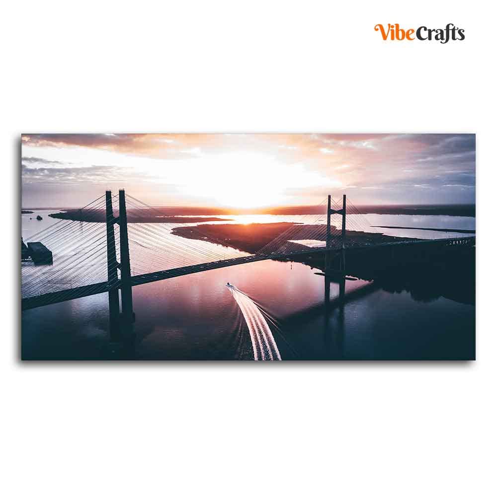 VIBECRAFTS Canvas Paintings for Living Room Drawing Room Bridge In Sunset Canvas Wall Painting Fitted With Wooden Frame for Home | Office | Gift (PTVCH_2418)