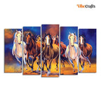 VIBECRAFTS Seven Horses Set of Five Pieces Premium Canvas Wall Painting For Home|Office|Living Room|Gift (PTVC5Pcs2_6544)