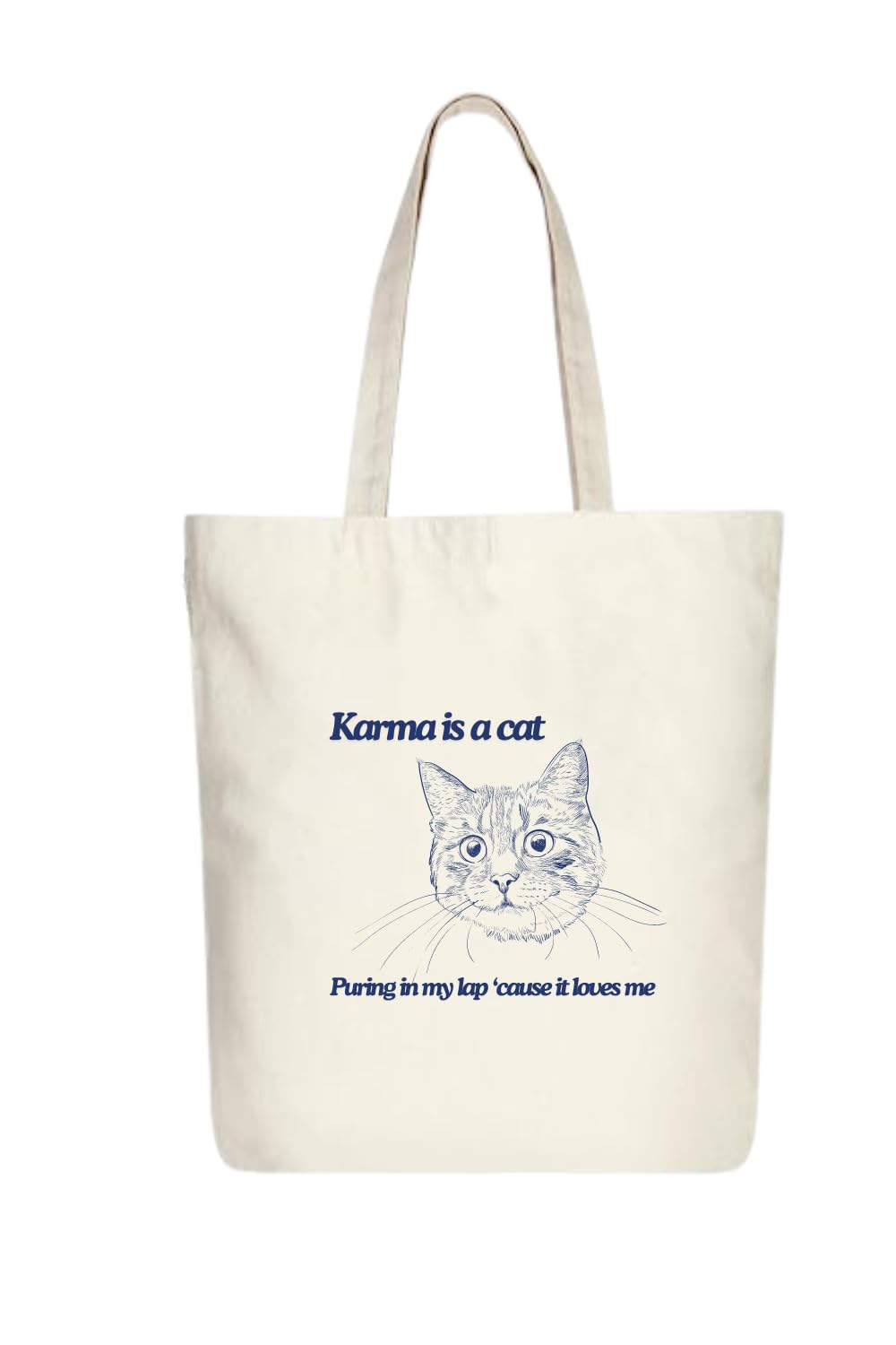 THE UMBRELLA STORE Cotton Canvas Tote Hand Bag with Pocket | Reusable Shopping Carry Bag With Print Karma is a cat