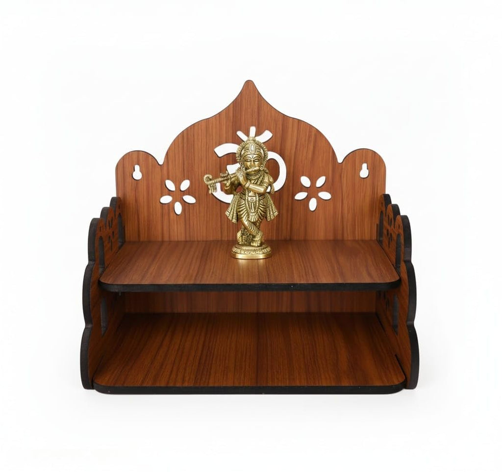 Aartor Engineered Wood Hand Crafted OM Pattern Pooja Mandir for Home & Office, Wall Mounted Wooden Temple, Pooja Stand with Storage Cabinet, Home Decor (Design1, Small)