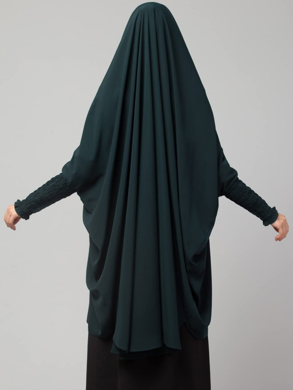 Bashariya Khimar-Long Prayer Hijab With Attached Mouth-Piece (Bottle Green)