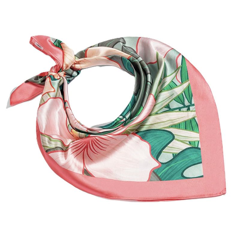 Hair Drama Co. Tropical Flora Print Bandana Head Scarf for Women | Silk Satin Head Wrap Bandana Scarves | Boho Style Statement Headband Stylish Design | All Day Wear Scarves | Hair Scarf Accessories