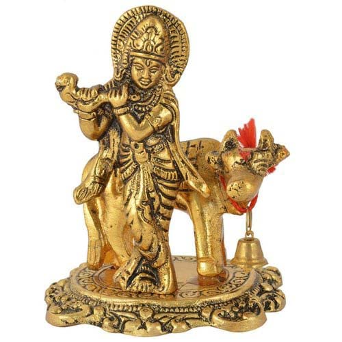 KridayKraft Kamdhenu Cow with Krishna Idol Metal Statue for Pooja & Home Decor,Gau MATA Idol Good Luck,Vastu Showpiece Figurines,Animal Decorative Gifting Item...