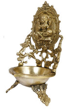 Svarup 11 Inch Gold Color Brass Laxmi Diya Oil Lamp: Ideal for Temple Aarti, Deepak Pooja, and Jyot Lighting