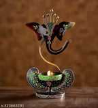 Handpainted Ganesha Tealight Candle Stand Iron Multicolor 11 Inch