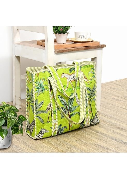 Cotton Tote Bag for Women & Men, Reusable Canvas Shoulder Bag, Lightweight Eco-Friendly Shopping Bag, Casual Handbag for Office, College, Travel, Grocery, Daily Use Carry Tote - (Light Green)