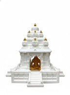 Temples for Home 3D Printed Mini Mandir with Shiva Idol | White & Gold Small Temple for Home & Office | South Indian Architecture Pooja Mandir for Decor & Gifting