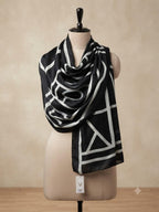 Women’s Black and White Geometory Pattern Print Border Scarf – Versatile Modest Hijab, Print Shawl/Stole for All Occasions