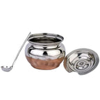 NIRON Multipurpose Stainless Steel Copper Bottom Ghee Pot 350ml | Ghee Container with Lid & Spoon | Traditional Ghee Dani for Butter Oil Storage | Mirror Finish Rust Resistant Kitchen Serving Pot