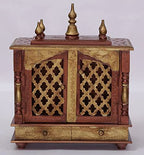 Jodhpur Handicrafts MDF Wood Home Temple Puja Mandir Home Temple Pooja Mandir with Door Pooja Room Stand (18 inch x 9 inch x 22 inch, Copper & Golden)