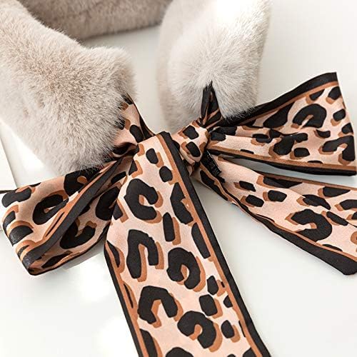 THE DDS STORE Winter Women Faux Fur Collar Leopard Print Scarves Plush Wrap Korea Bow Tie Neck Warmer Formal Party Shawl (Khaki)