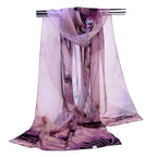 Alexvyan Purple Floral Chiffon Summer Scarves 150 x 50 cm, Light Weightwith Stitched Border, Lightweight Fashion Scarf for Women Sun Protection Stole