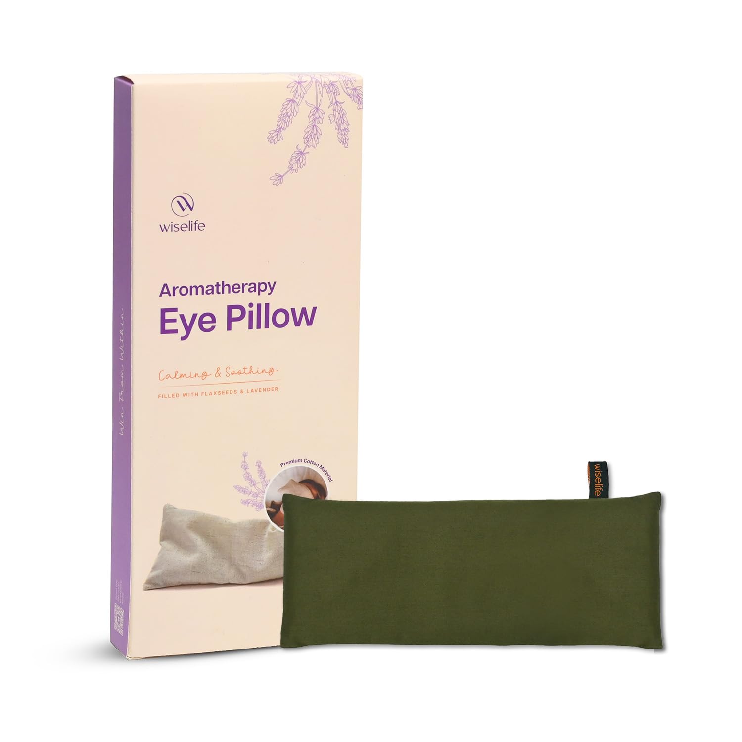 Wiselife Eye Pillow for Relaxation, 100% Cotton Linen, Small,Perfect for Sleeping, Yoga, Meditation | Gifts for Women, Birthday, Teachers | Olive Green