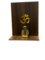 Wooden Temple with Golden Om, Wall Hanging Mandir, Home and Office Wall Mounted Temple