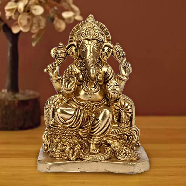 ARTVARKO Brass Ganesh Bhagwan Moorti Idol Ganapati Vinayak Murti for Home Decor 6.5 Inches