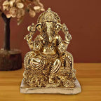 ARTVARKO Brass Ganesh Bhagwan Moorti Idol Ganapati Vinayak Murti for Home Decor 6.5 Inches