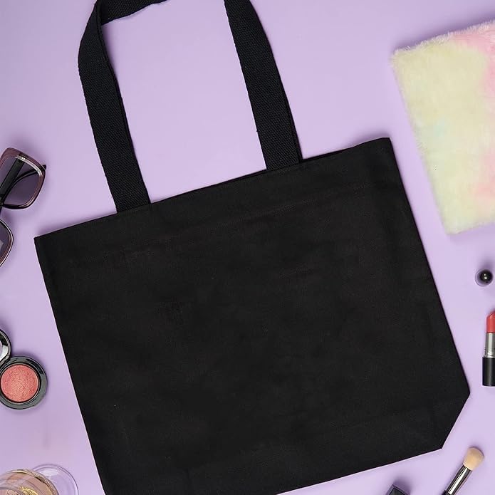 Premium plain black canvas tote bags for women | Shopping beach collage street bag for ladies with zip closer (1)
