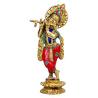 SVARUP Brass Krishna Statue for Living Room Showpiece in Multi Color Height 12 Inch