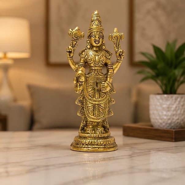 KridayKraft Aluminium Balaji Statue, Venkateswara Idol Lord Thirupathi Murti Lord Balaji Idols, Tirupati Idol God Statue Showpiece, Venkateswara, Home Décor Gifts,Gold (1 Piece)