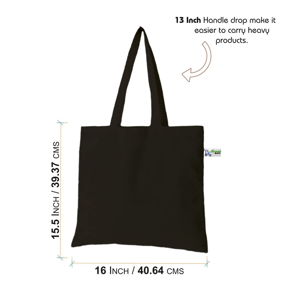 VantageKart Black Cotton Tote Bags Set of 6 – Eco-Friendly, Washable, Reusable, DIY, Screen Printing, Embroidery, Multipurpose Carry Bag