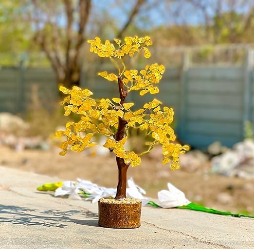 JINALI GEMS ® Natural Citrine Crystal Gemstone Tree with Golden Wire 300 Beads for Good Luck, Healing, Wealth & Prosperity