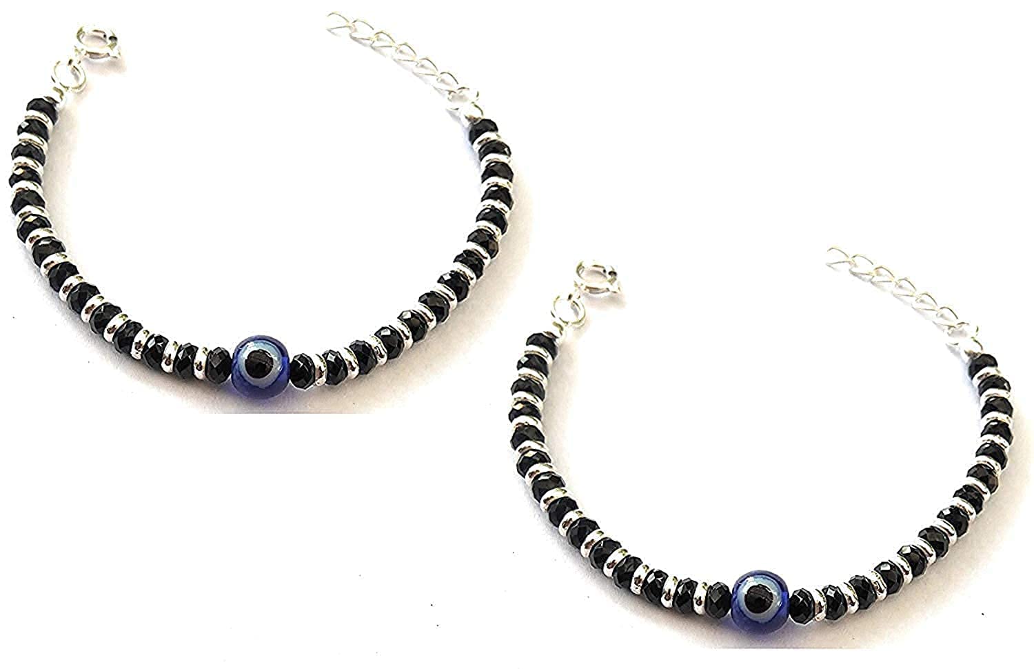 ARTIFICIAL TREE Exclusive German Silver Charm Evil Eye Nazariya Bracelet with Black & Silver Beads (Crystal) for Baby Boys & Girls| Adjustable Protection Bracelet for Newborns & Toddlers (AT KIDS 004)